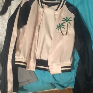 Pink and black silk bomber